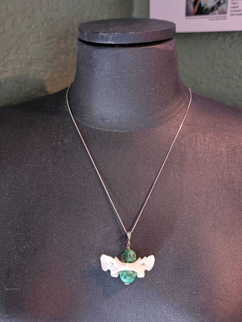 Thumbnail: Raccoon Vertebra Muscovite Green Mica Necklace | Bone Boutique 💀