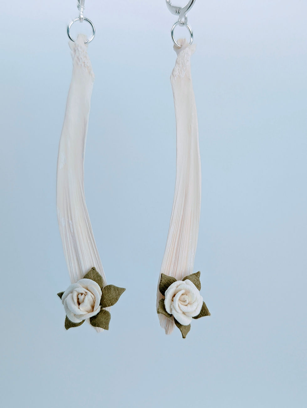 White Rose Softshell Turtle Rib Earrings | Bone & Blossom Collection