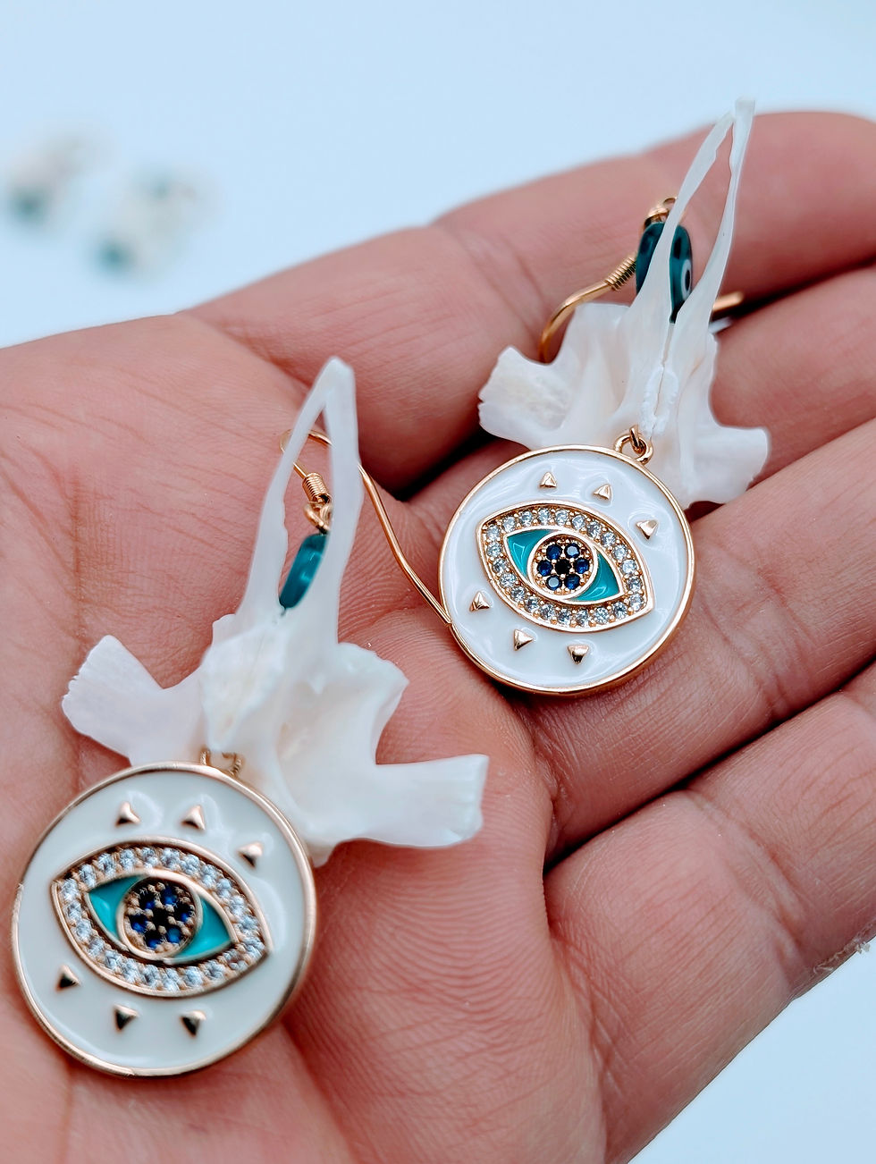 Thumbnail: Florida Garfish Bone Evil Eye Earrings | Bone Boutique