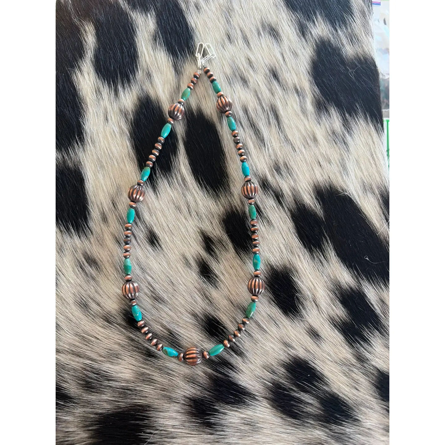 #526 Turquoise & 10mm Fluted Copper Pearl Necklace