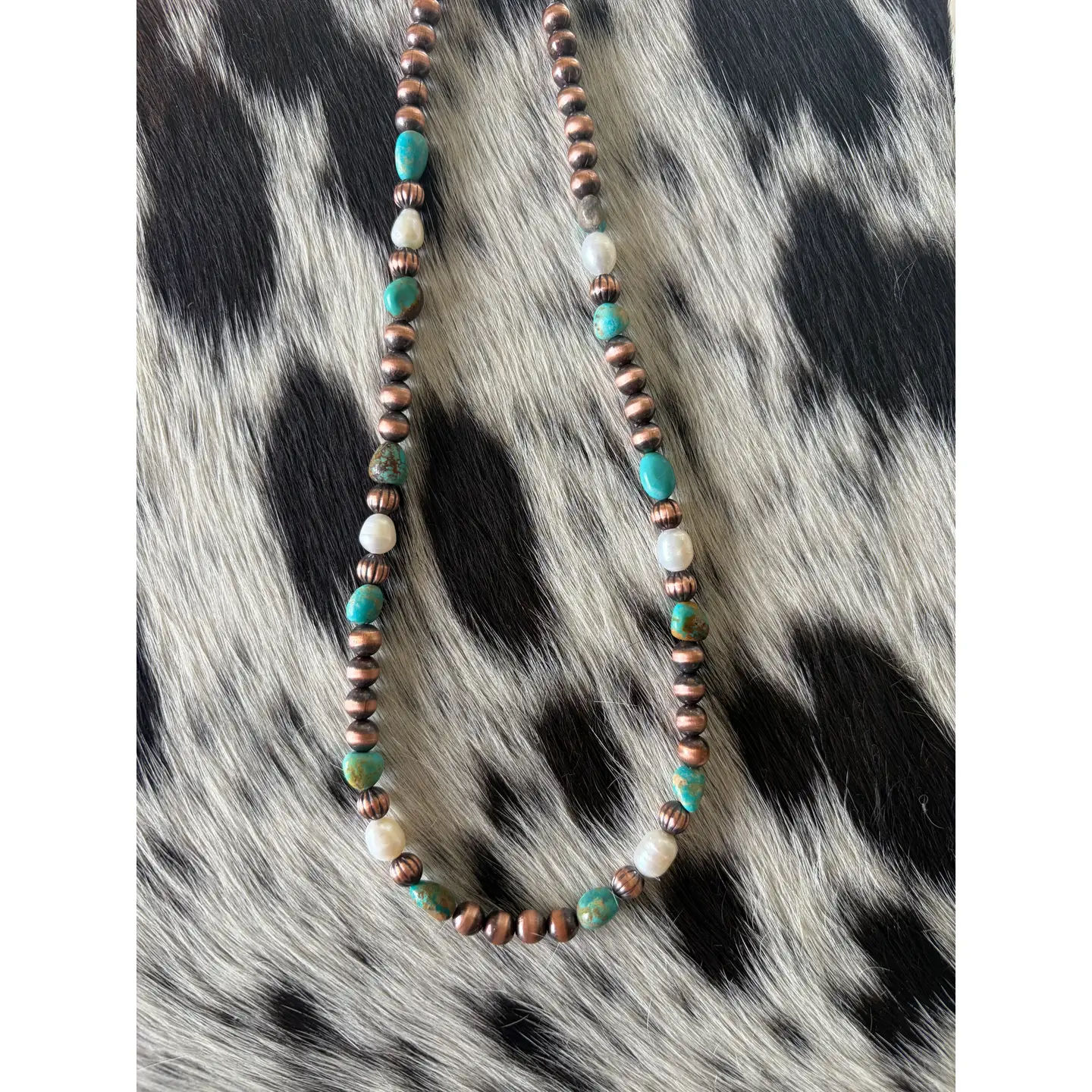 #532 6mm Smooth & Fluted Copper w/ Genuine Turquoise