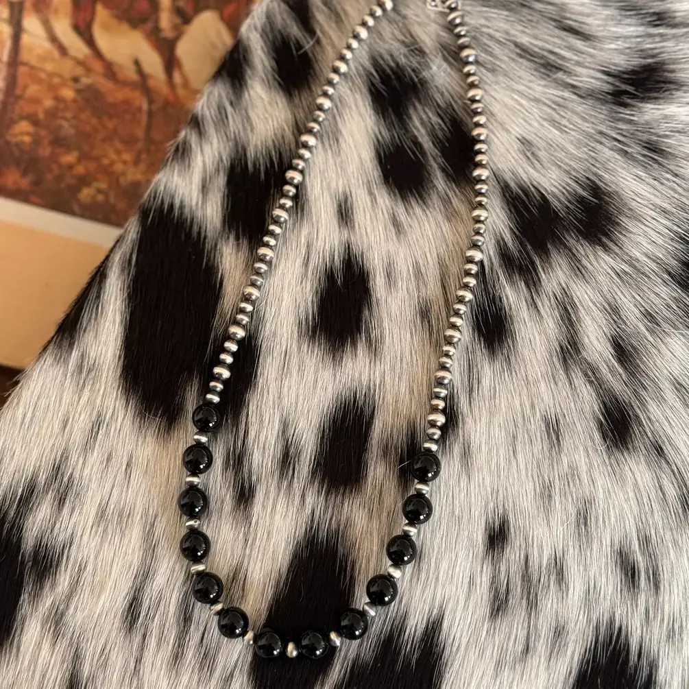 #066 Black Onyx Center with Sterling Silver Pearls