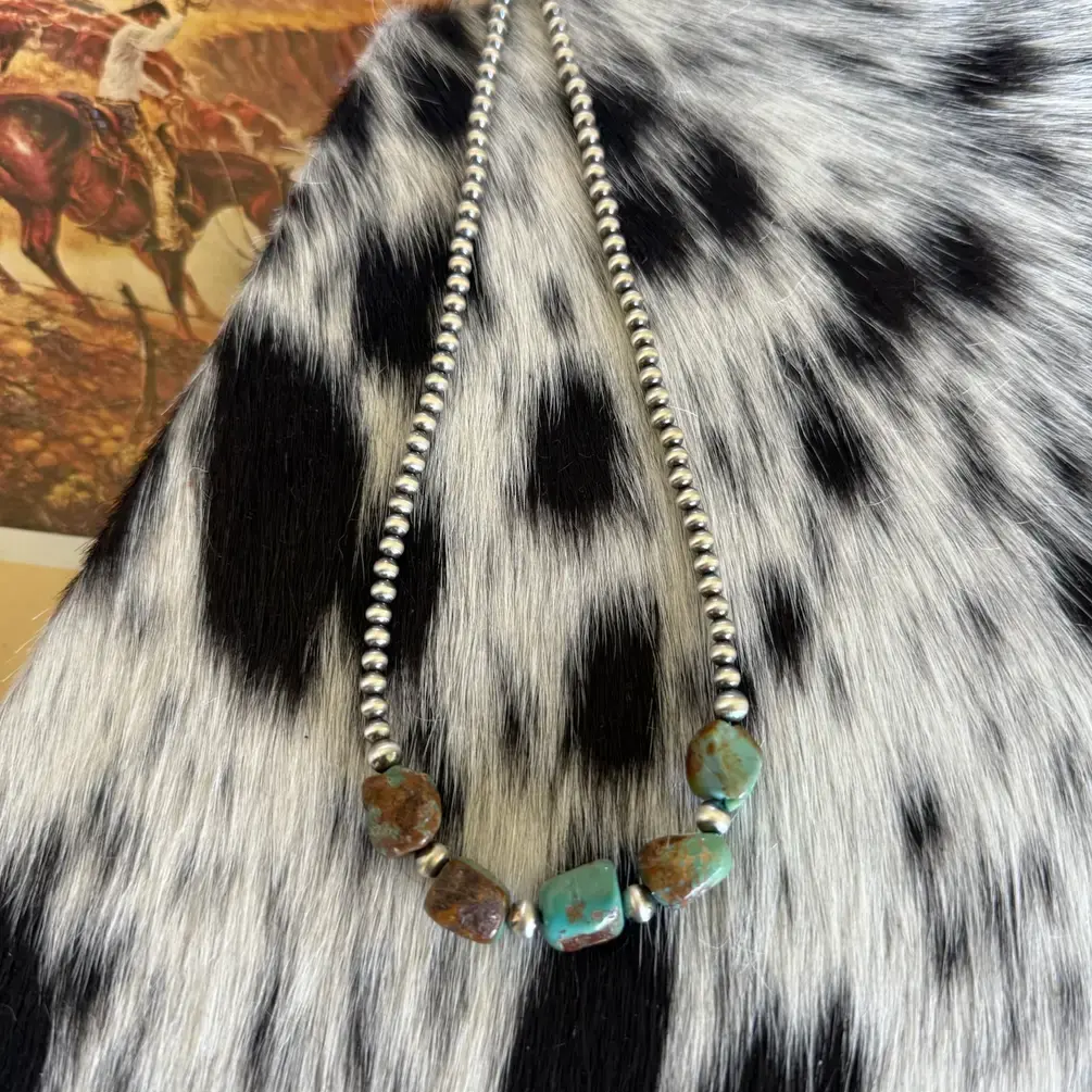 #029 Sterling Silver Pearl Genuine Turquoise Nugget