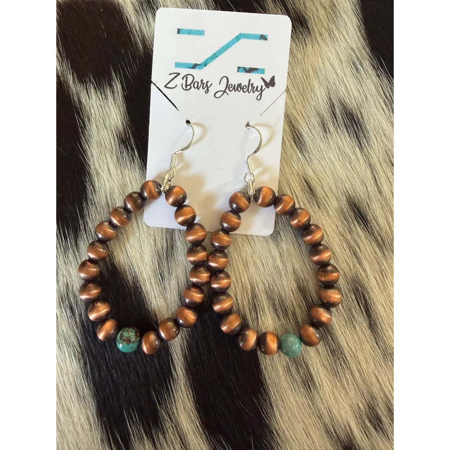 #452 6mm Copper & Genuine Round Turquoise Earrings