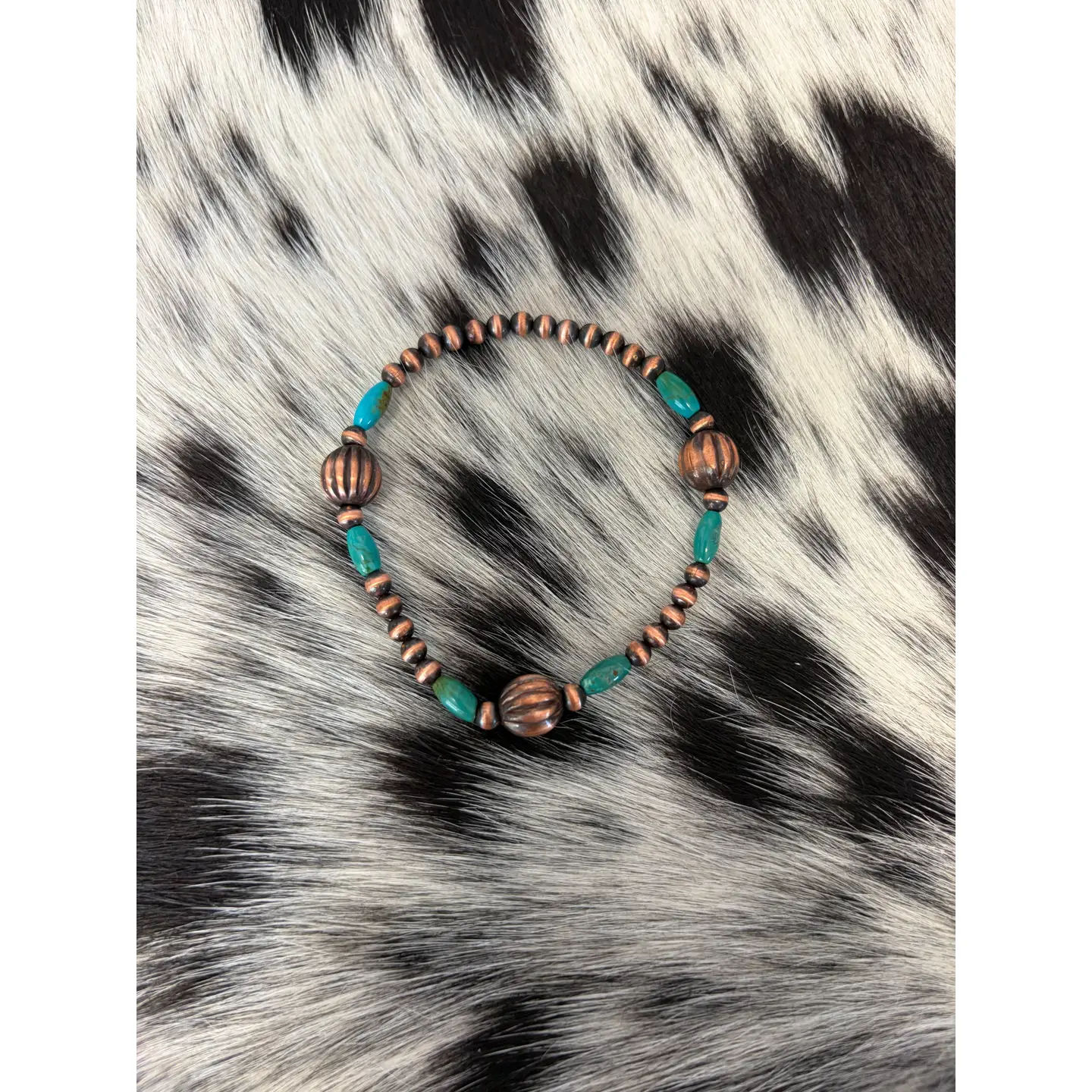 #704 4mm Copper 10mm Fluted w Genuine Oval TQ Bracelet