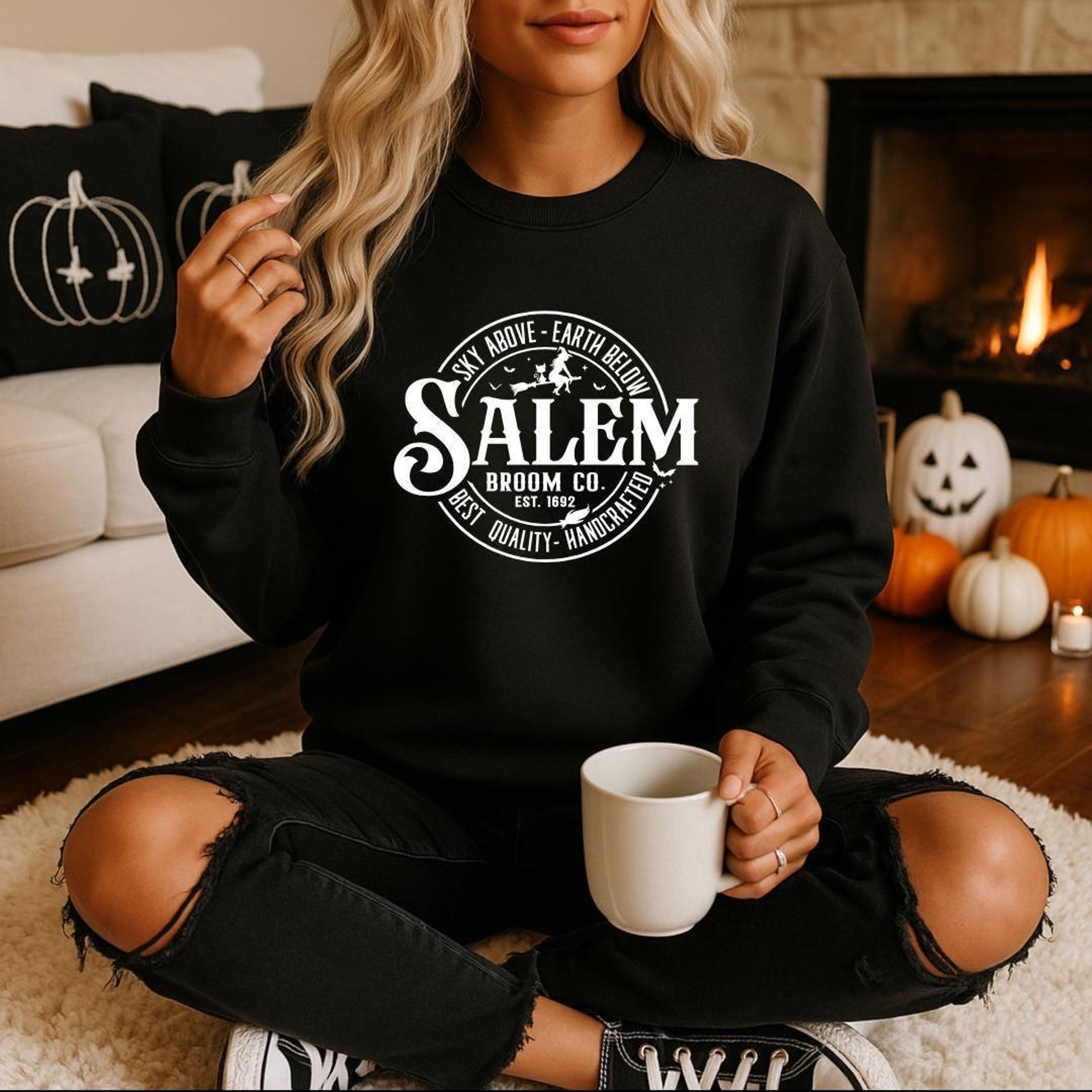 Autumn Sweatshirt Salem Broom Co: Halloween Inspired Design - Soft Cotton, True