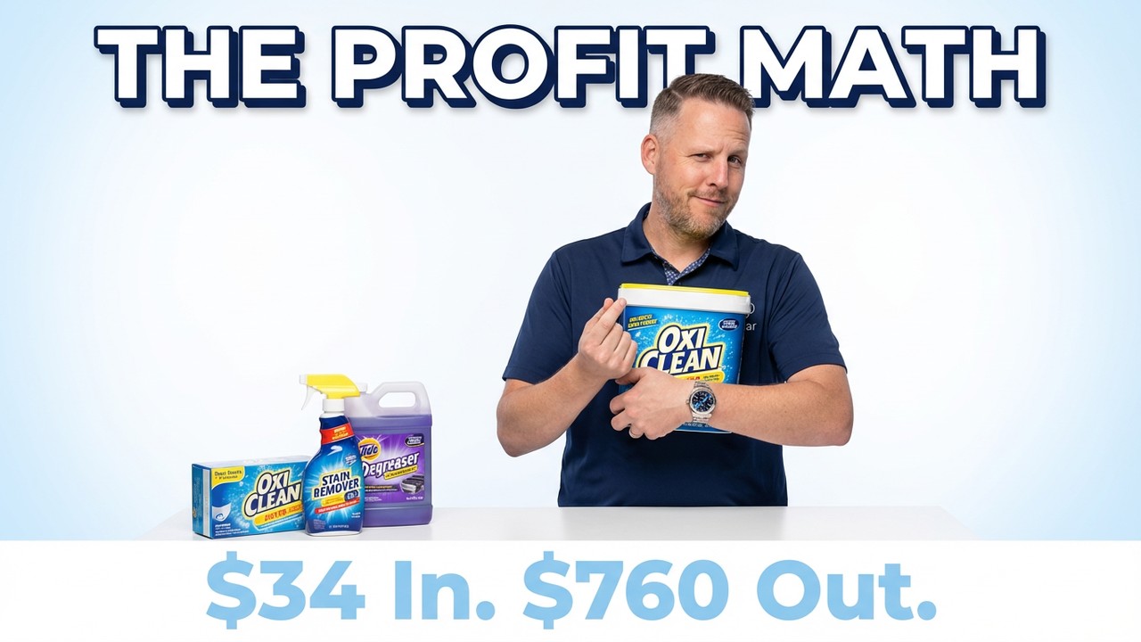 The four upsell products used at Wash Bar: OxiClean, stain remover, degreaser, and dryer sheets