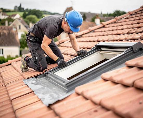 installateur professionnel de velux fenêtre de toit, pose du chevêtre sur une toiture en tuiles plates proche de Versailles
