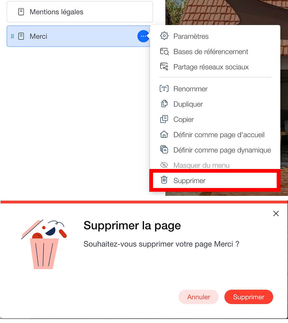 Comment supprimer une page sur Wix?