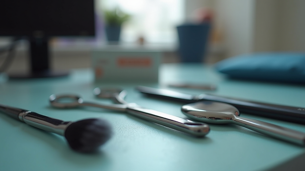 Close-up view of cosmetology tools arranged neatly on a table