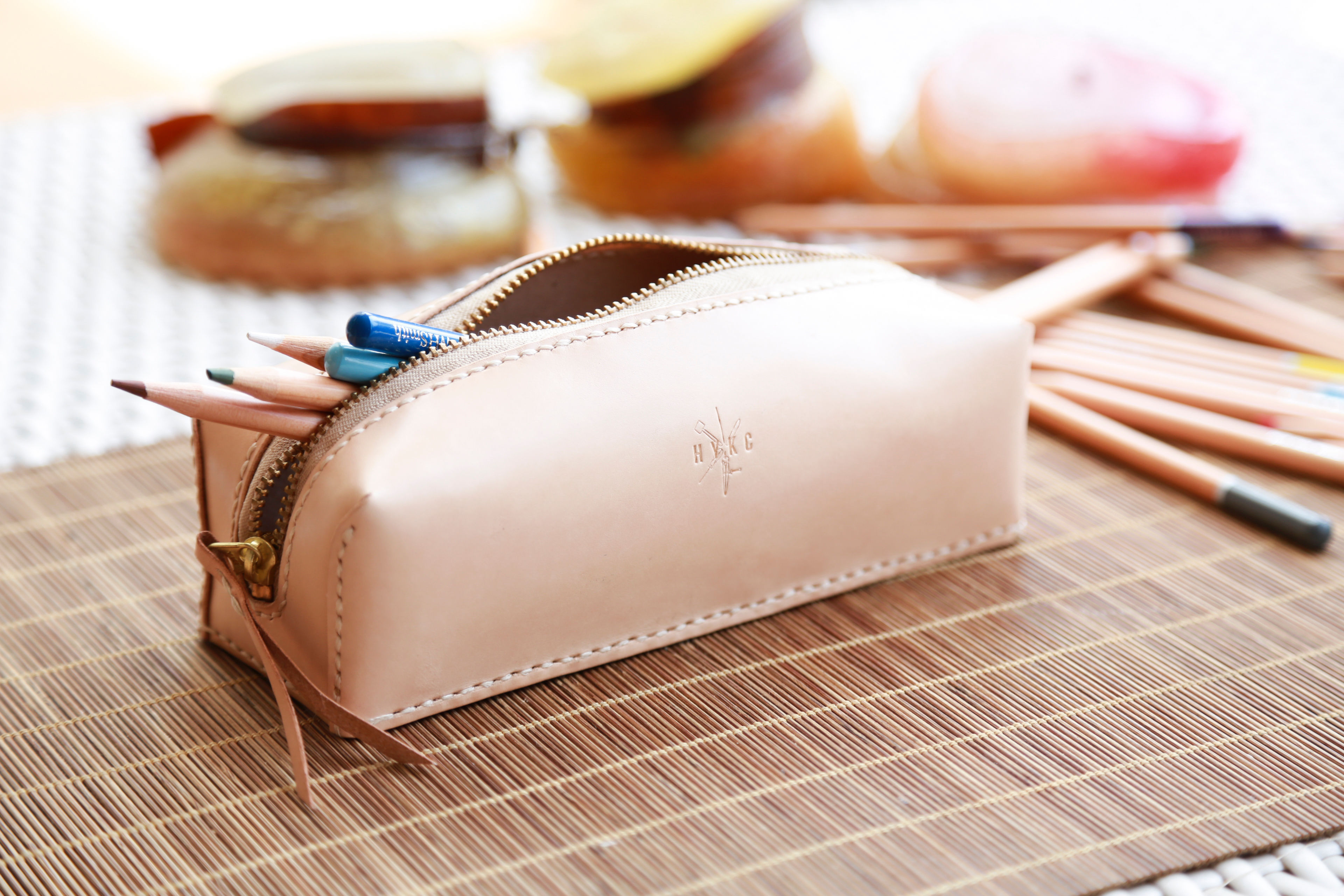 植鞣手縫真皮革立體筆袋,可客化