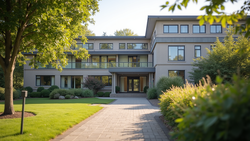 Eye-level view of a residential care home building exterior