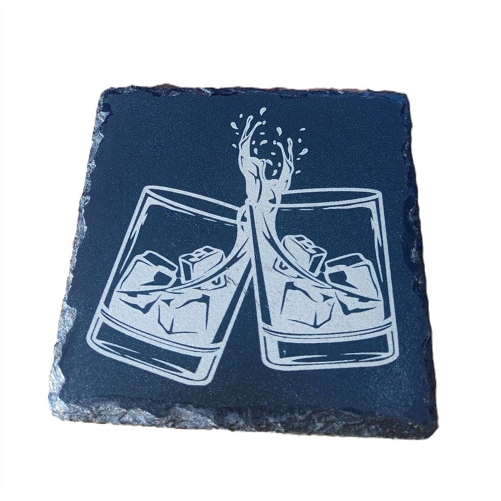 Glasses etched on slate coasters