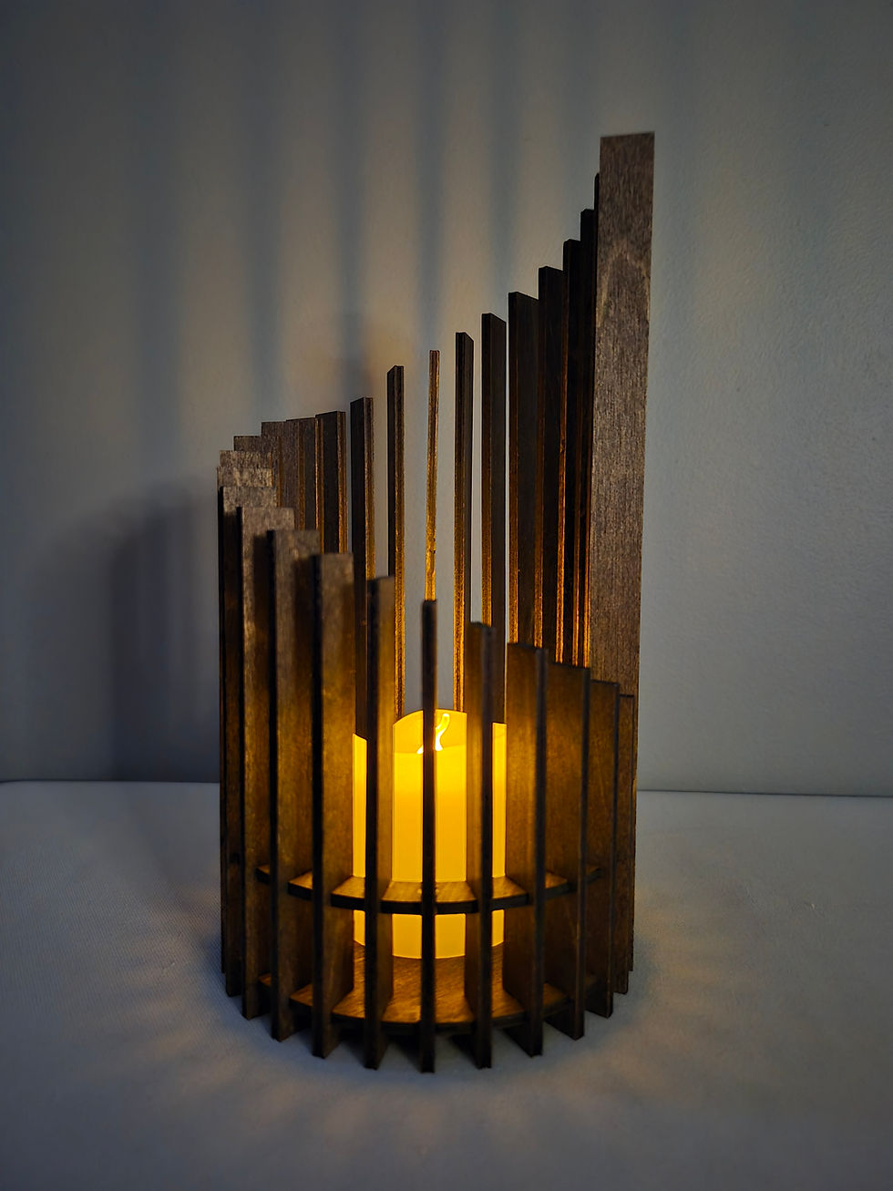 Thumbnail: stained wood tea light with candle