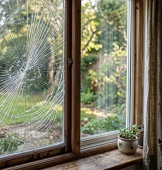 Shattered glass in a home being held together by Armorcoat safety glass coating.jpg