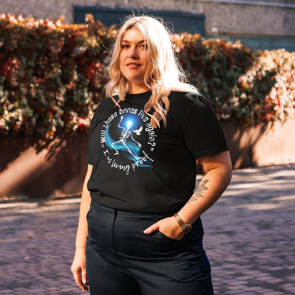 Thumbnail: Can These Bones Live Again? I'm Living Proof Tee/Blue