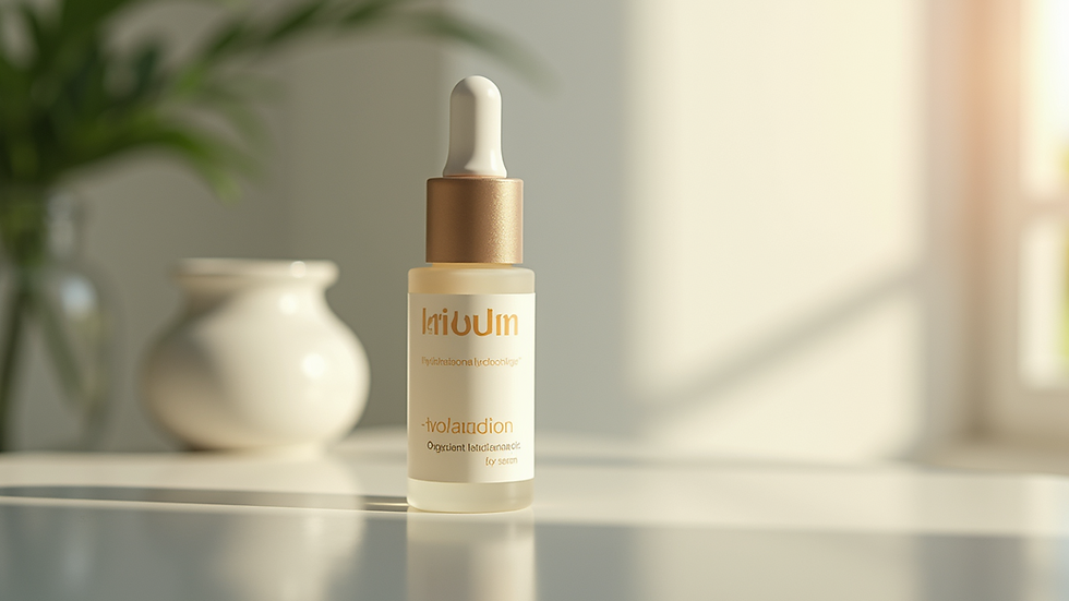 Close-up view of a hyaluronic acid serum bottle