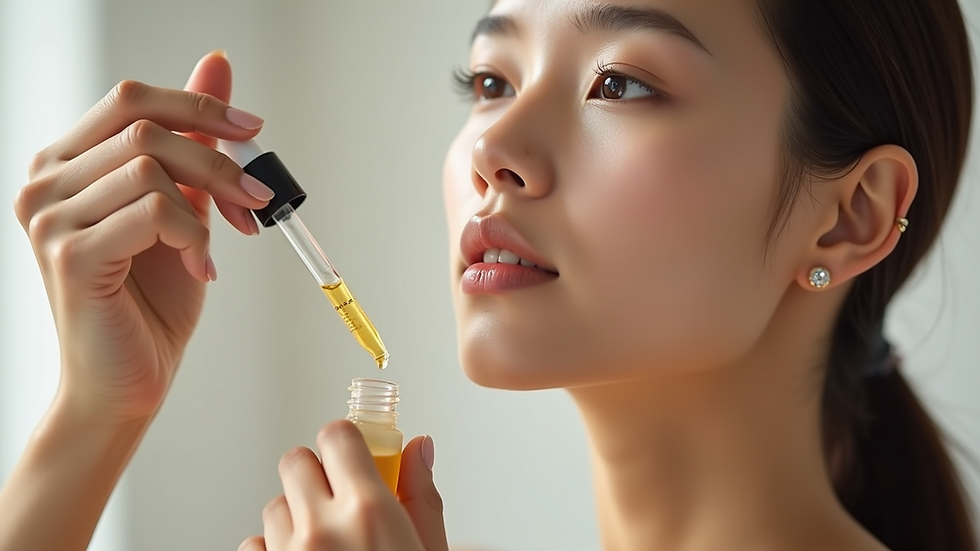 Close-up view of a dropper dispensing hydrating serum