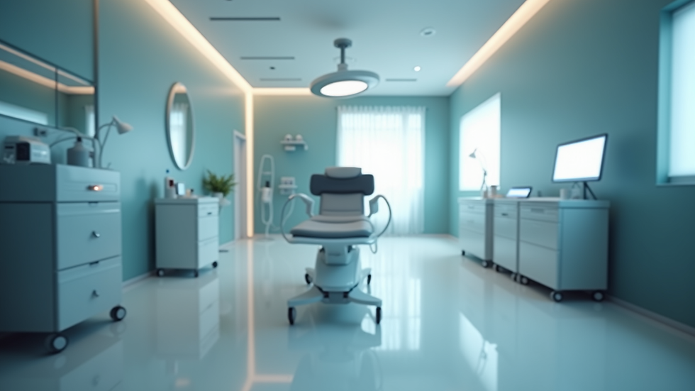 Eye-level view of a modern aesthetic clinic treatment room with laser equipment