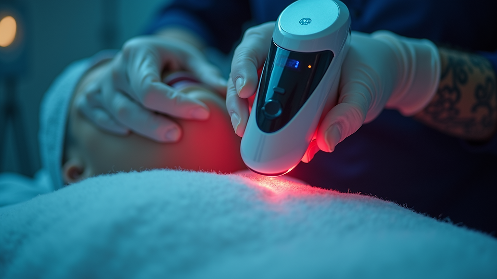 Close-up view of laser treatment device in action