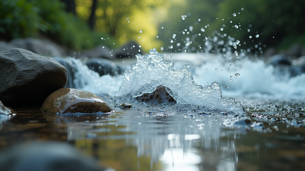 High angle view of clean, fresh water splashing onto stones