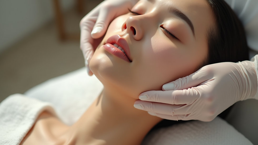 Close-up view of a neck receiving a professional skincare treatment