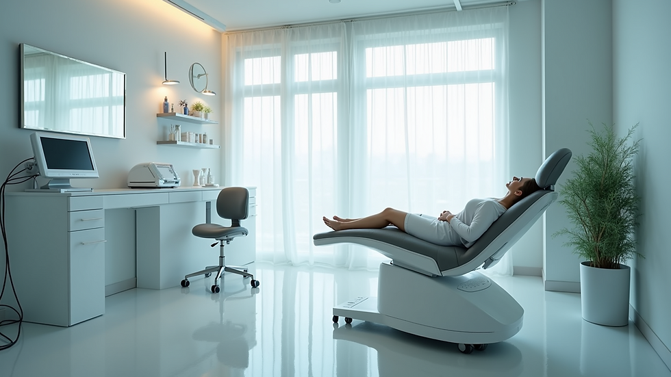 High angle view of a skincare clinic room with laser equipment
