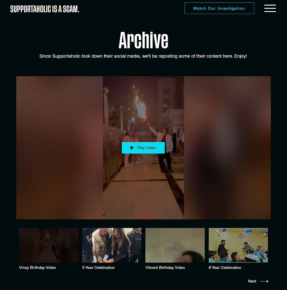 A screenshot of the archive page on the Supportaholic website