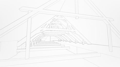 Ein Dachstuhl eines denkmalgeschützten Gebäudes