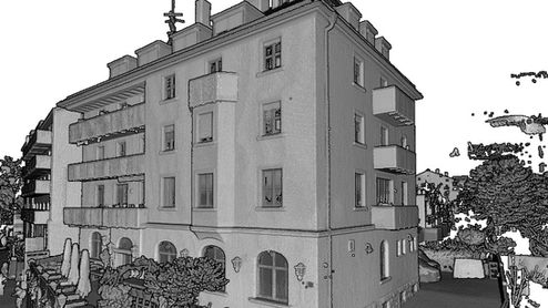 Eine Punktwolke eines Mehrfamilienhauses in Würzburg