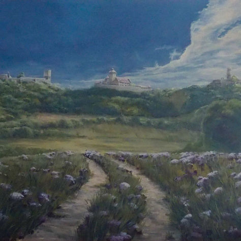 ACRYLGEMÄLDE DIE THÜRINGER "3 GLEICHEN" IN EINER FANTASIELANDSCHAFT