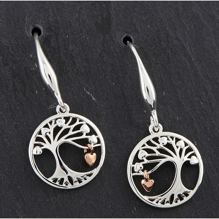 Tree of life earrings with gold heart