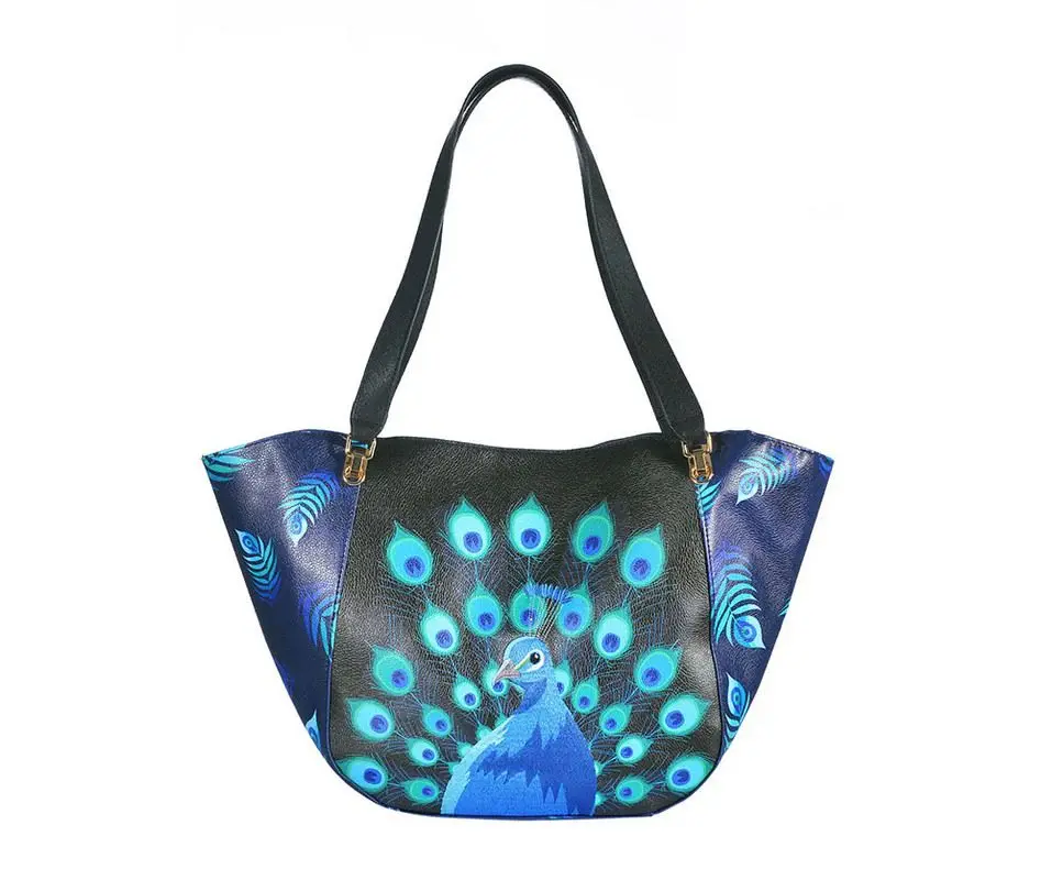 Black Embroidered Peacock Tote