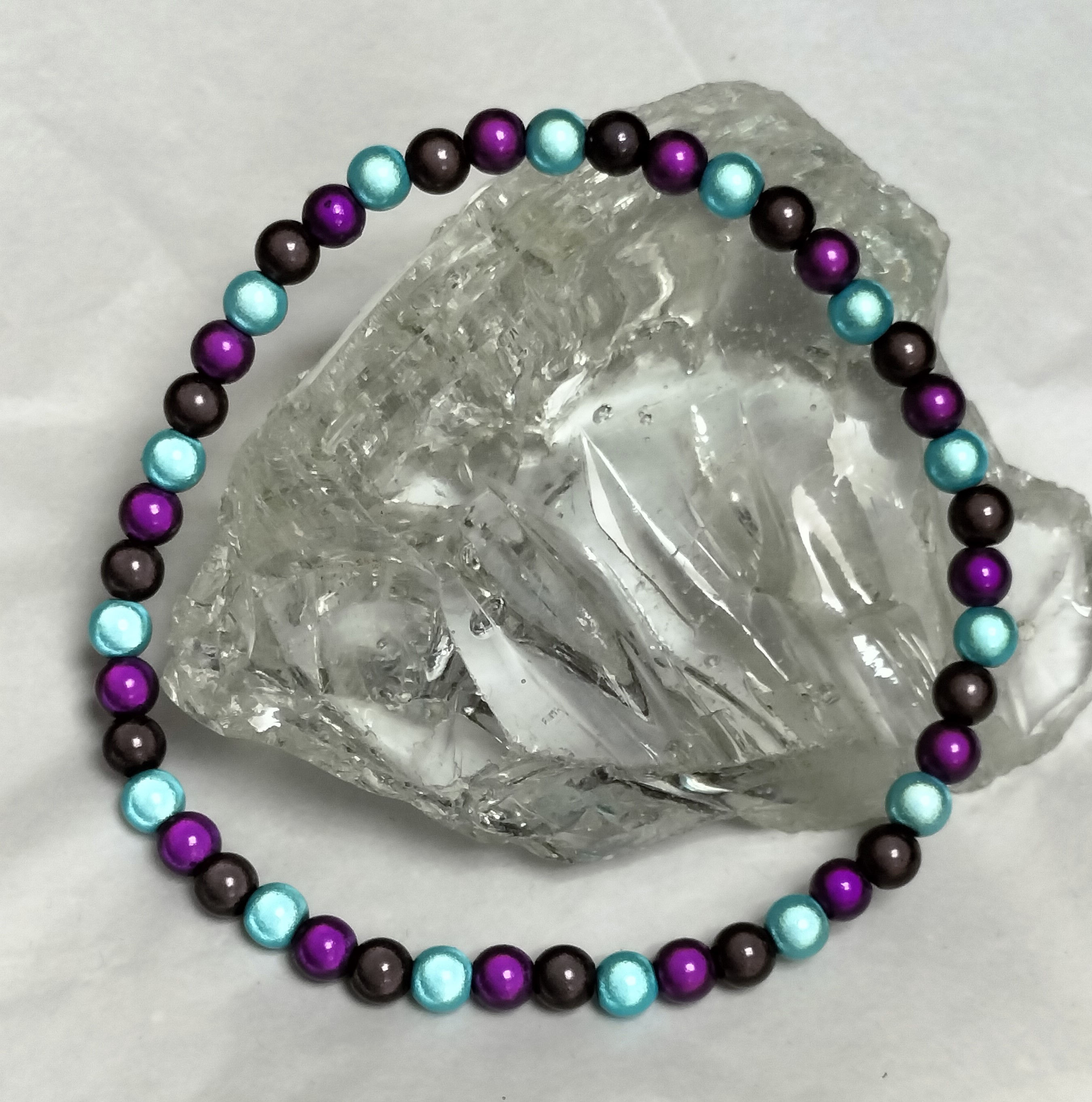 Turquoise, purple and black miracle bead anklet,10.5"
