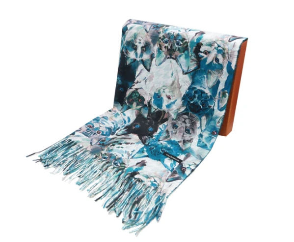Cat Print Wrap Pashmina Cashmere Feel Scarf, teal