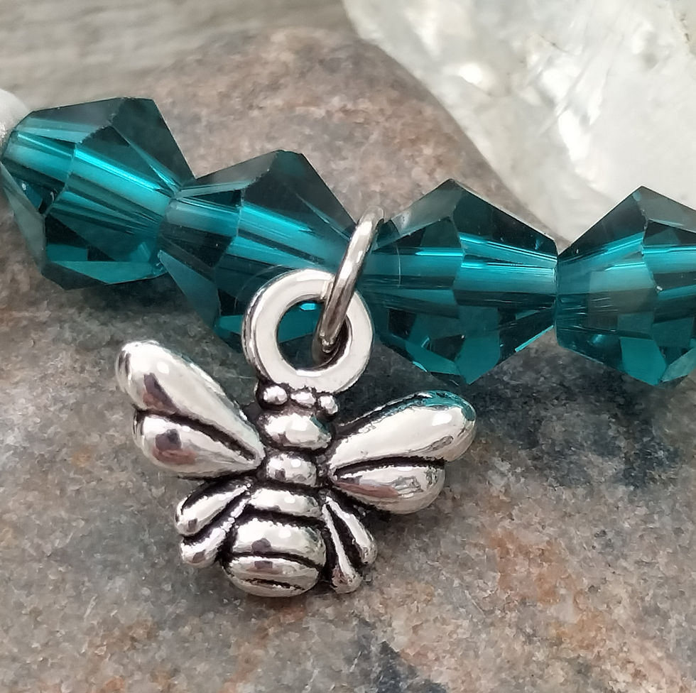 Thumbnail: Green beaded anklet with miracle beads and bee charm