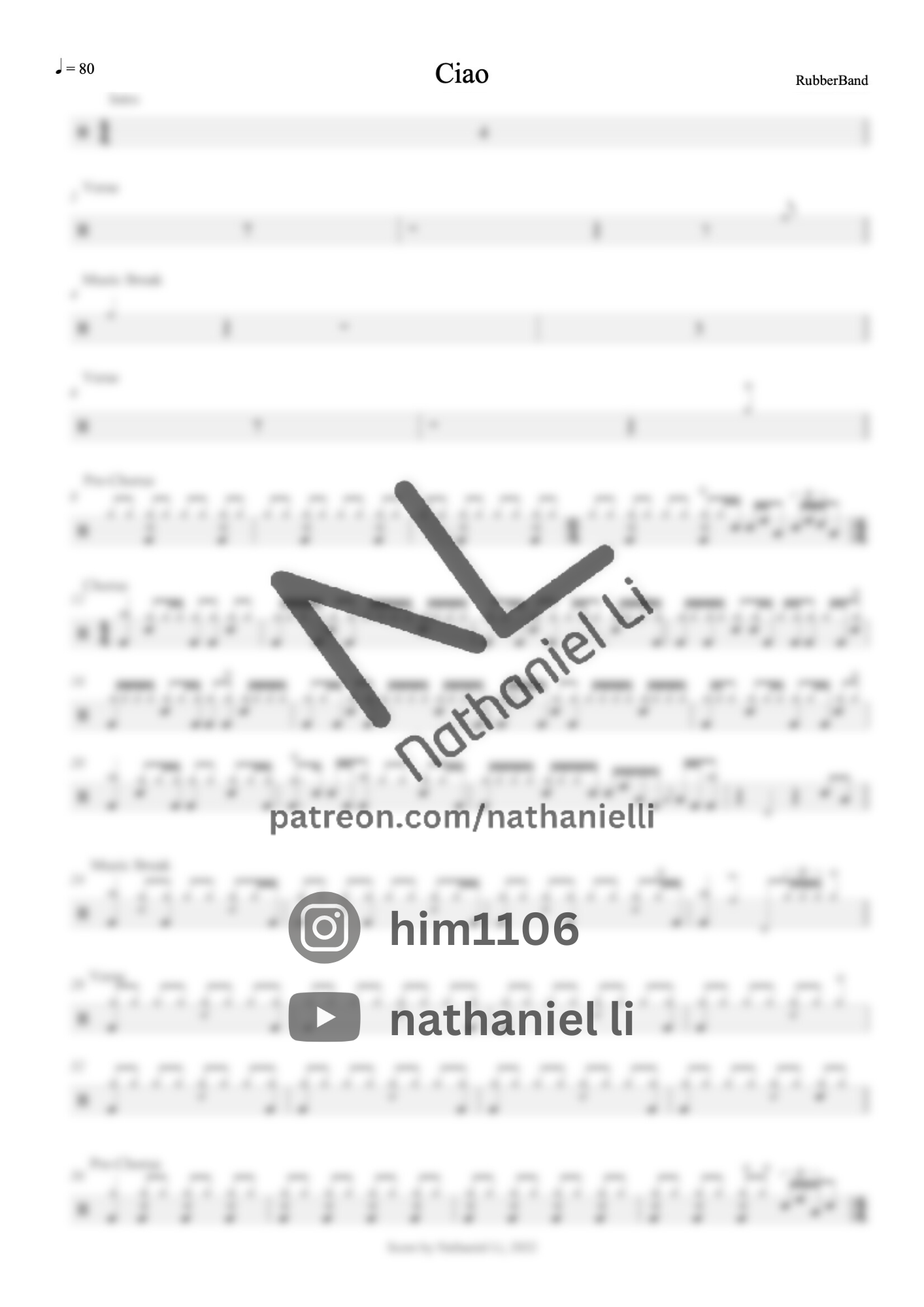 Ciao RubberBand 鼓譜 Drum Score