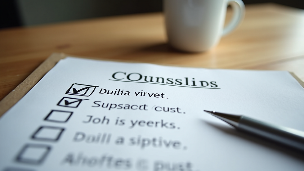 High angle view of a checklist with counseling goals written on it