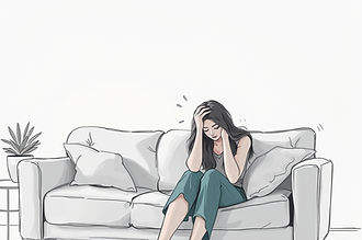 anxiety, soft drawing, women sitting on sofa feeling overwhelmed.jpg