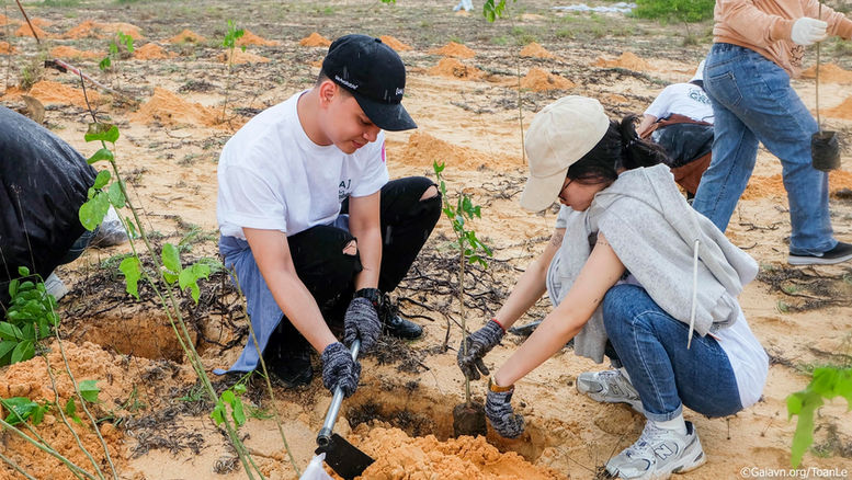 Un-Available team planting trees in a restoration activity