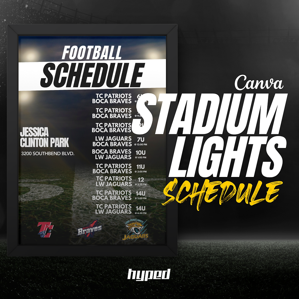 Stadium Lights | Customizable Canva Football Schedule Template NFL & QC Sports