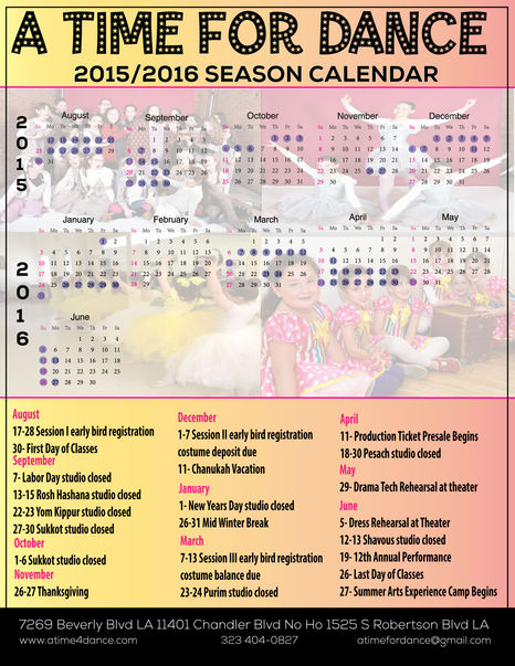 2015-2016 Season Calendar
