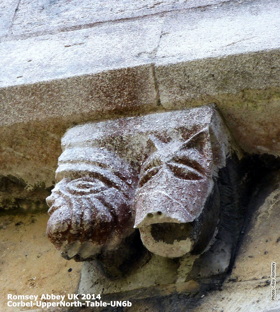 Double headed corbels at Romsey Abbey UK 05 .jpg
