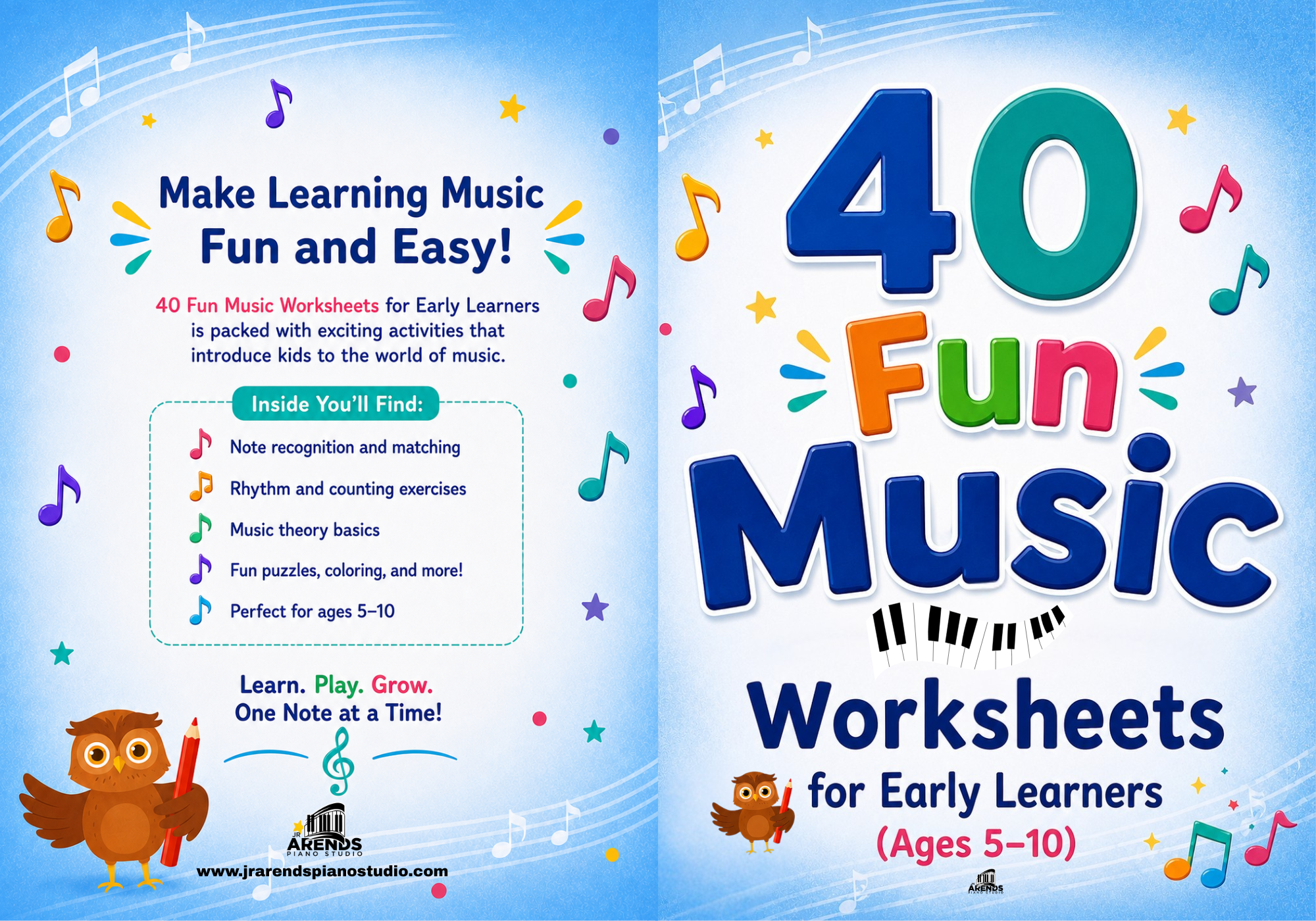 BEGINNER PIANO WORKBOOK: 40 Fun Music Worksheets for Early Learners (Ages 5–10)