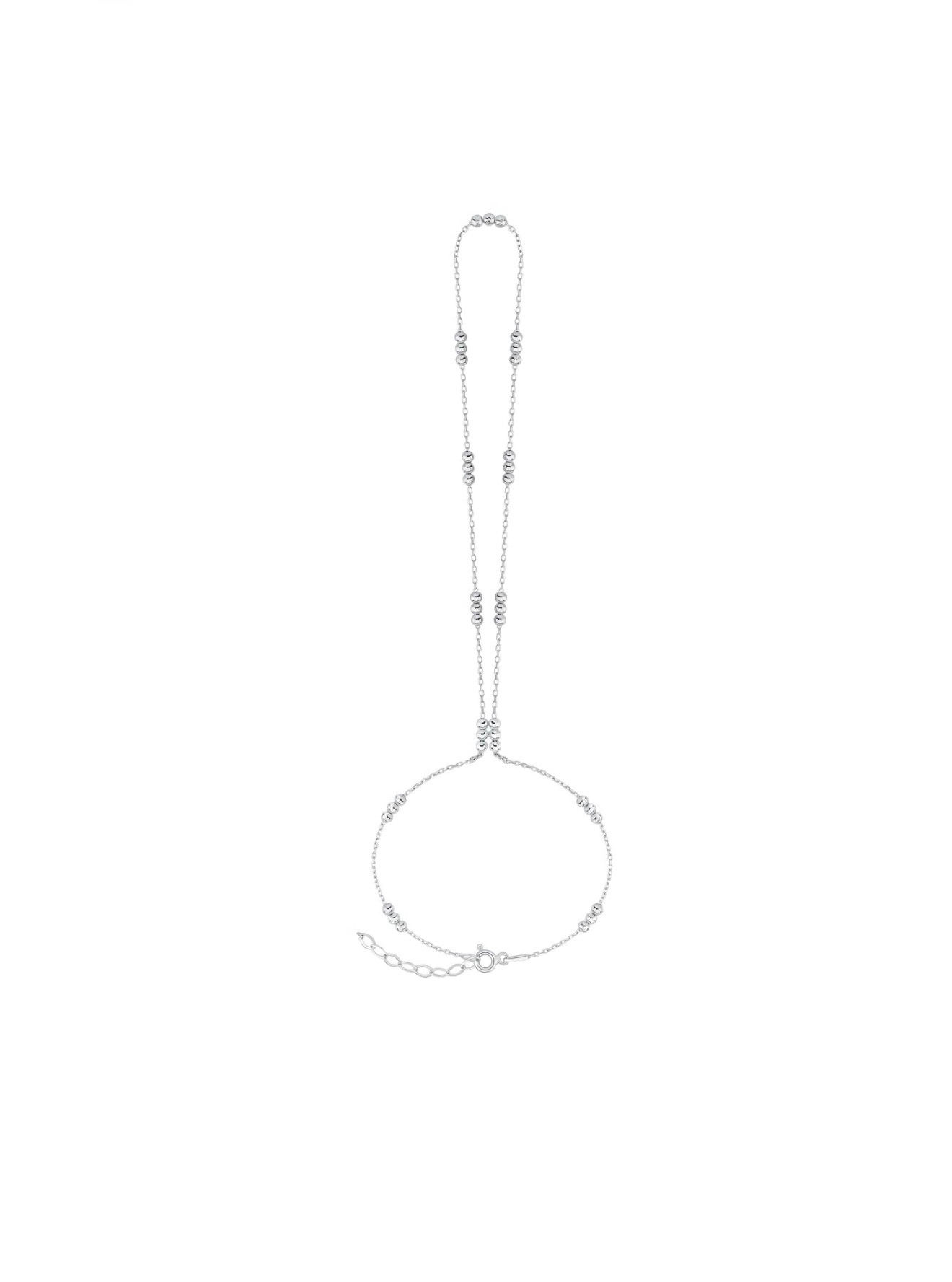 İnce zincir üzerinde belirli aralıklarla kümelenmiş küçük, parlak gümüş dorika top detaylarına sahip 925 ayar gümüş şahmeran
