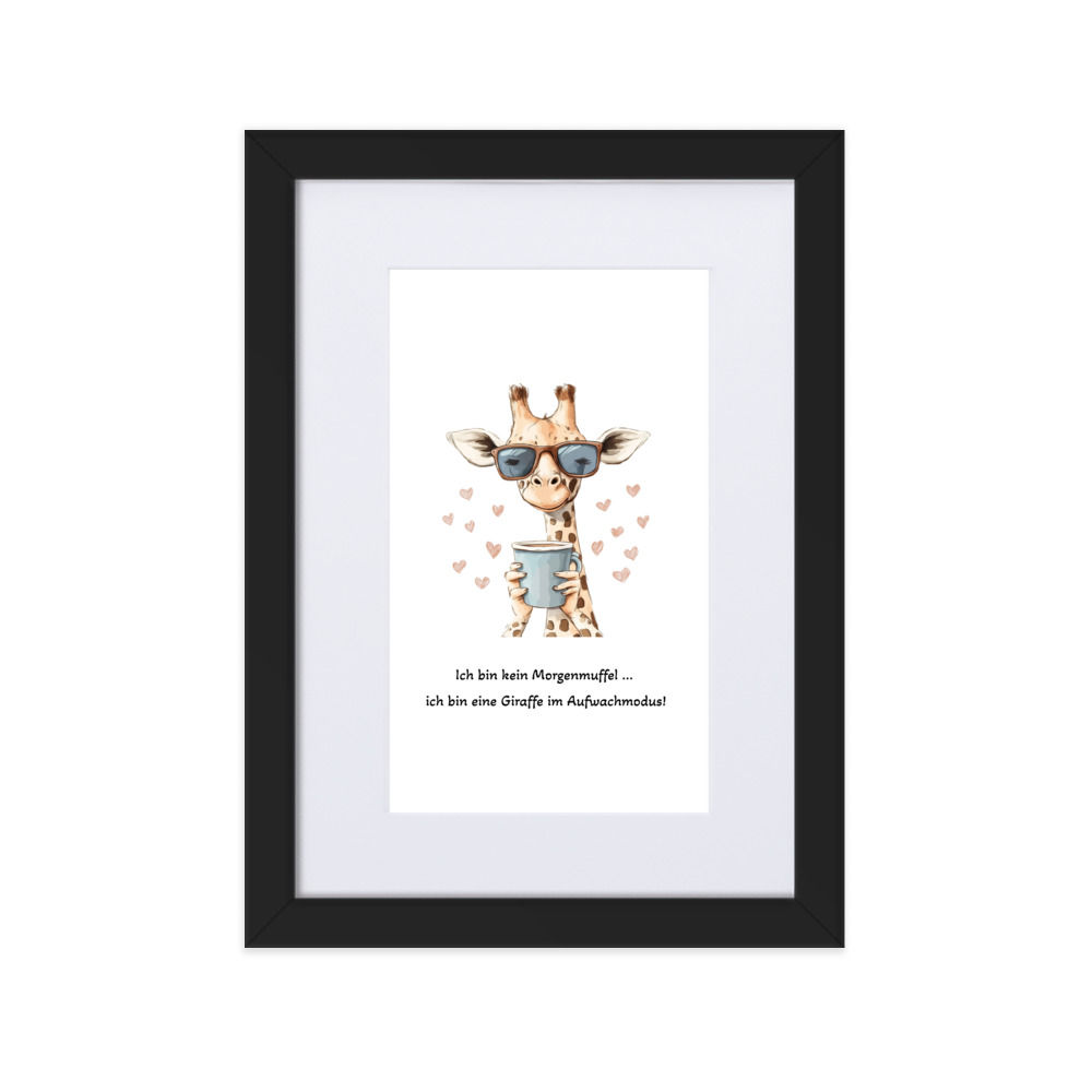 Gerahmtes Poster – Coole Giraffe mit Kaffee & Spruch