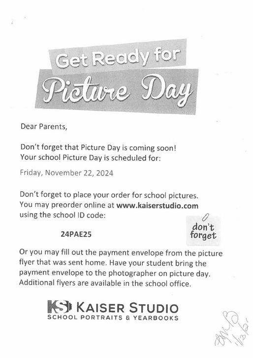 Picture Day is Coming Friday, November 22nd