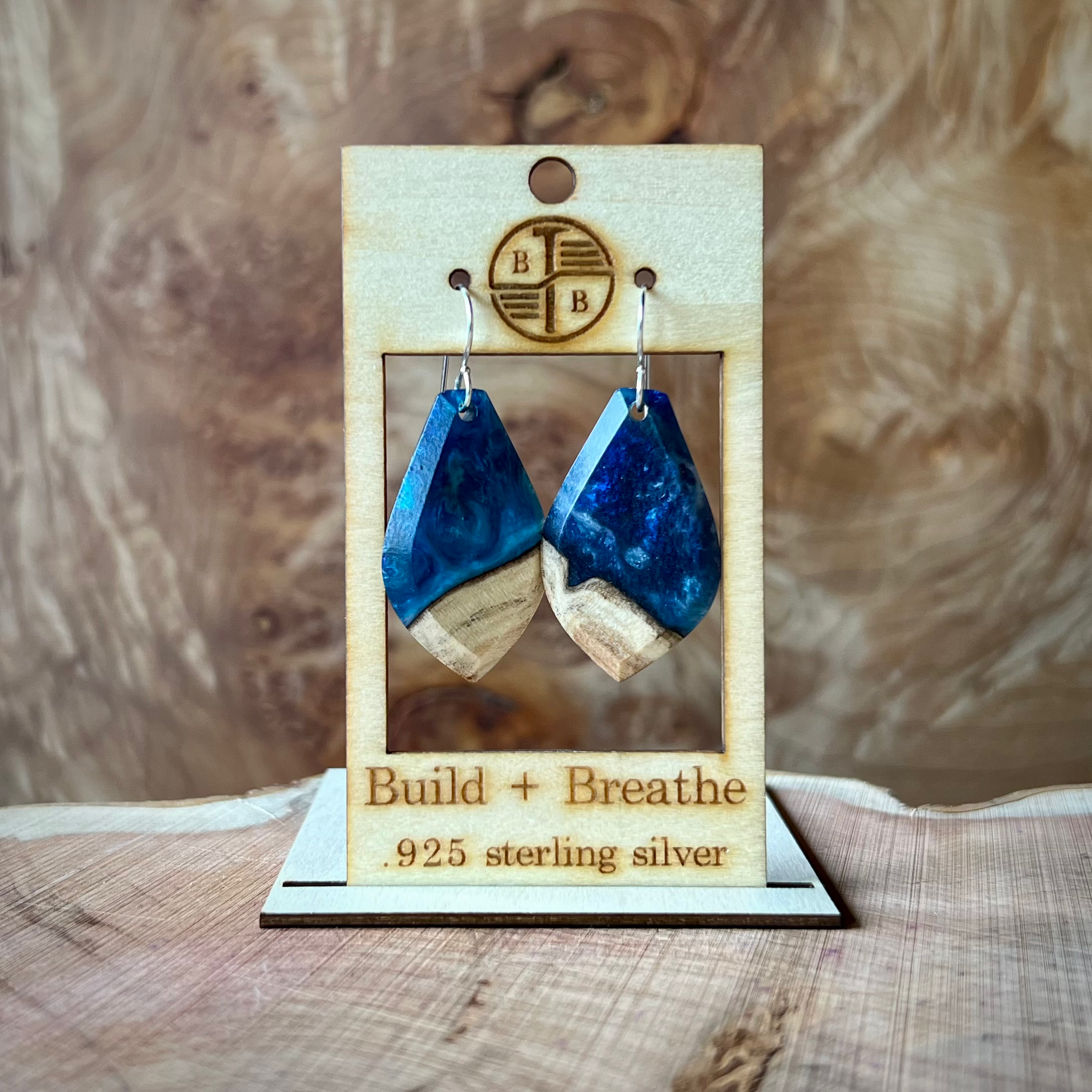 Light Maple + Deep Blue Resin Earrings