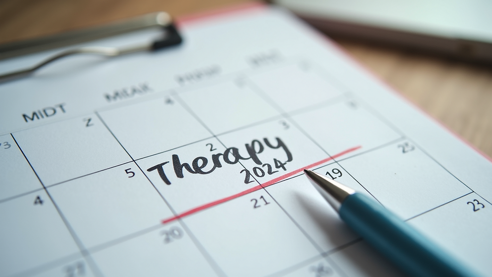 Close-up view of a calendar with therapy appointments marked