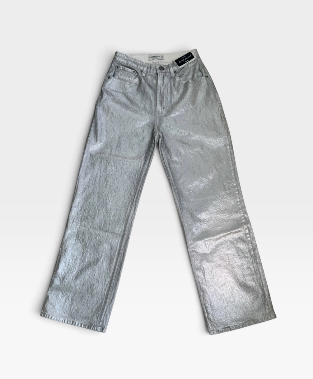 Abercrombie & Fitch '90s Relaxed High Rise Metallic Silver Jeans | 26